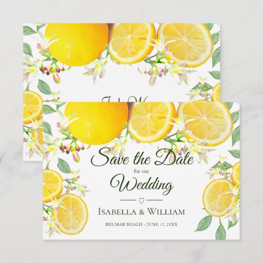 Modern Lemon Summer Wedding Save the Date Aankondiging (Voorkant / Achterkant)
