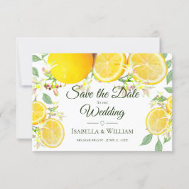 Modern Lemon Summer Wedding Save the Date Aankondiging