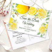 Modern Lemon Summer Wedding Save the Date Aankondigingskaart