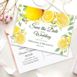 Modern Lemon Summer Wedding Save the Date Aankondigingskaart