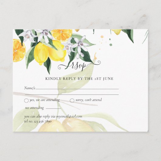 Modern Lemon Tree RSVP Wedding Briefkaart (Voorkant)