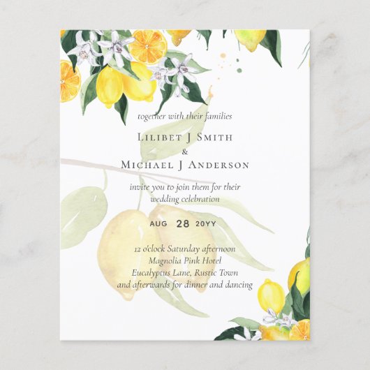 Modern Lemon Tree Wedding Invite Elegant Flyer (Voorkant)