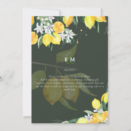 Modern Lemon Tree Wedding Invite Elegant Kaart (Achterkant)
