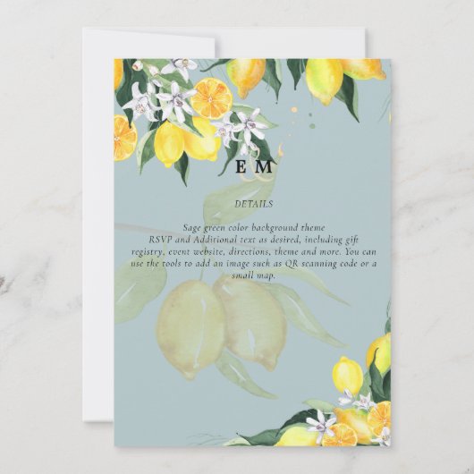 Modern Lemon Tree Wedding Invite Elegant Kaart (Achterkant)
