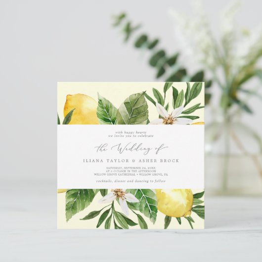 Modern Lemon | Uitnodiging tot weddenschappen op h (Staand voorkant)