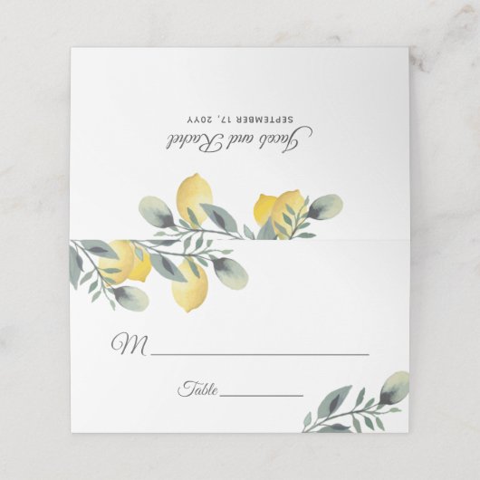 Modern Lemon & Waterverf Bloemen Huwelijk Plaatskaartje (Buitenkant ongevouwen)