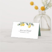 Modern Lemon & Waterverf Bloemen Huwelijk Plaatskaartje (Achterkant)