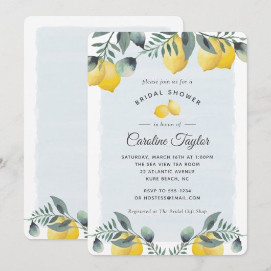 Modern Lemon Waterverf Greenery Vrijgezellenfeest Kaart (Voorkant / Achterkant)