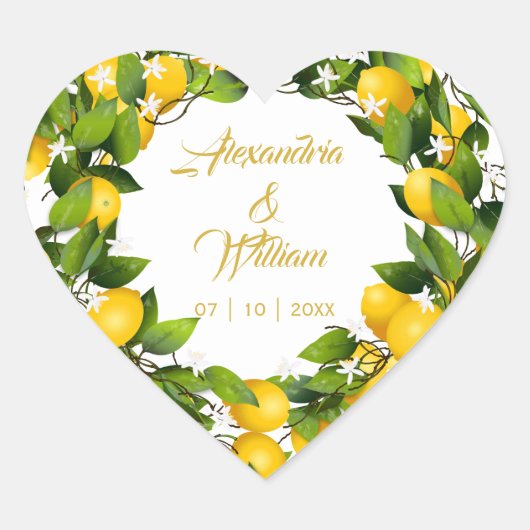Modern Lemon Wreath | Weddenschap Hart Sticker (Voorkant)