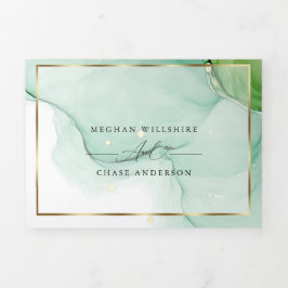 Modern Lemon Yellow Green Abstracte inkt Drieluik Uitnodiging