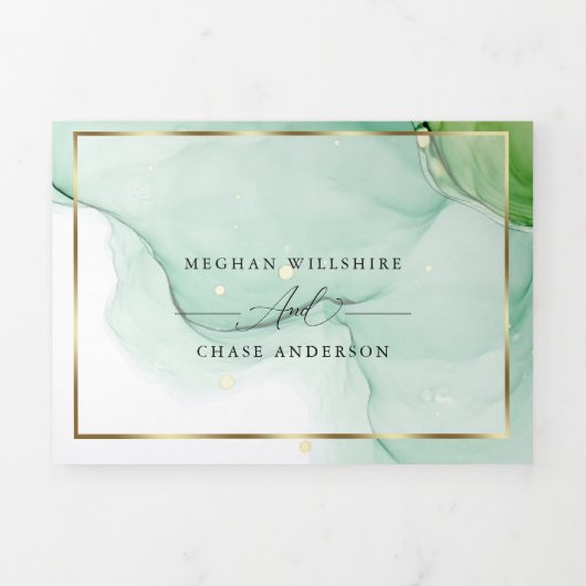 Modern Lemon Yellow Green Abstracte inkt Drieluik Uitnodiging (Cover)