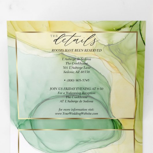 Modern Lemon Yellow Green Abstracte inkt Drieluik Uitnodiging (Binnenzijde eerst)