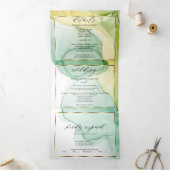 Modern Lemon Yellow Green Abstracte inkt Drieluik Uitnodiging (Binnen)