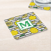 Modern Lemon Zwart & Wit Patroon Monogram Kartonnen Onderzetters (Schuin)
