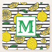 Modern Lemon Zwart & Wit Patroon Monogram Kartonnen Onderzetters (Voorkant)