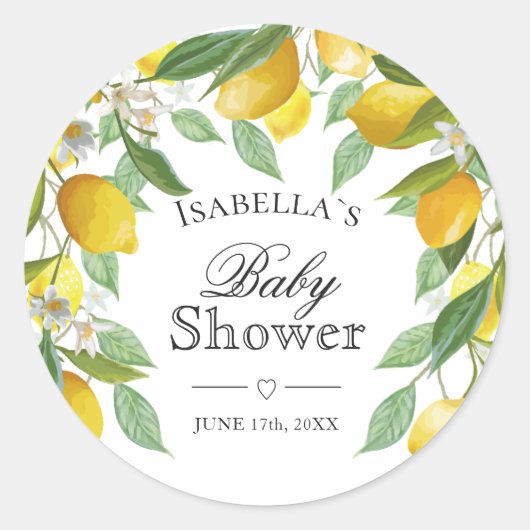 Modern Lemons Boho Summer Baby shower Ronde Sticker (Voorkant)