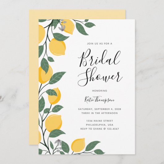 Modern Lemons en Leaves Calligraphy Vrijgezellenfe Kaart (Voorkant / Achterkant)