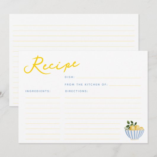 Modern Lemons Geel en Blauw Recept Kaart (Voorkant / Achterkant)