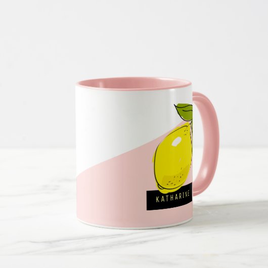 Modern Lemons Roze & Witte Blokken Mok (Voorkant rechts)