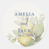 Modern Lemons Waterverf Bruiloft Ronde Sticker (Voorkant)