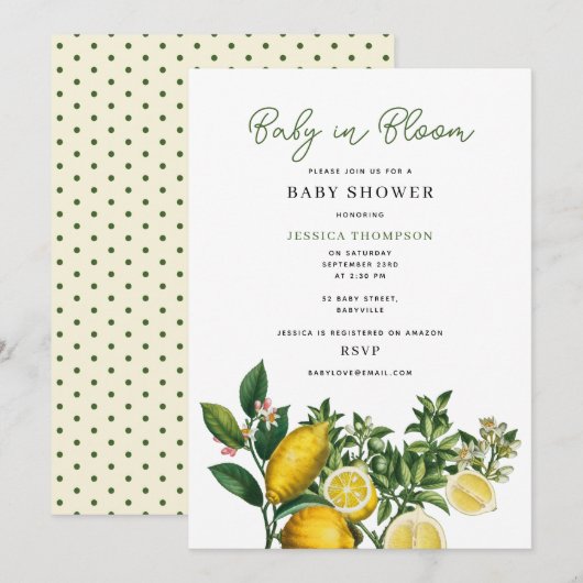Modern Lemons Yellow Baby in Bloom Baby shower Kaart (Voorkant / Achterkant)