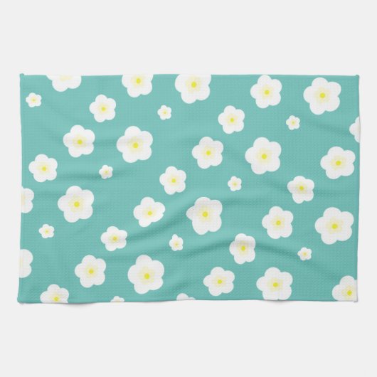 Modern lente aqua verloop geel bloemmotief theedoek (Horizontaal)