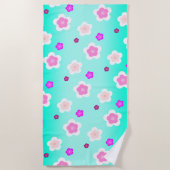 Modern lente aqua  verloop paars flora patroon strandlaken (Voorkant)