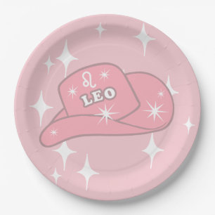 Modern Leo Zodiac Pink Cowgirl Pet Party Papieren Bordje