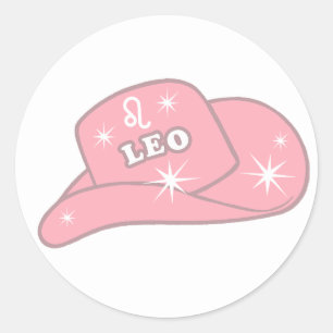 Modern Leo Zodiac Pink Cowgirl Pet Ronde Sticker