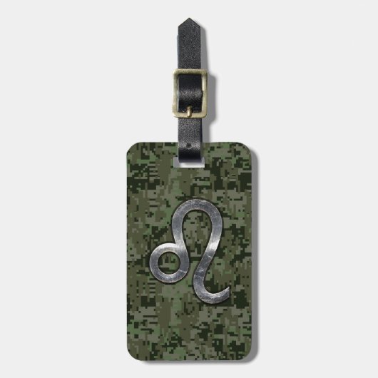 Modern Leo Zodiac Sign on Green Digital Camo Bagagelabel (Voorkant verticaal)