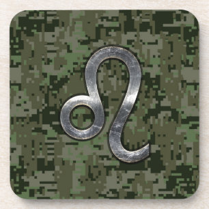 Modern Leo Zodiac Sign on Green Digital Camo Drankjes Onderzetter