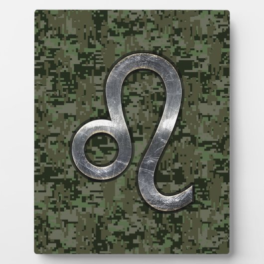 Modern Leo Zodiac Sign on Green Digital Camo Fotoplaat (Voorkant)