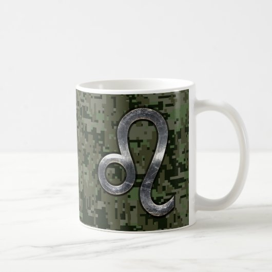 Modern Leo Zodiac Sign on Green Digital Camo Koffiemok (Rechts)