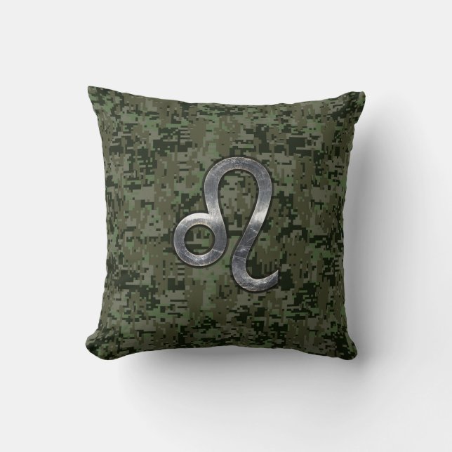 Modern Leo Zodiac Sign on Green Digital Camo Kussen (Voorkant)