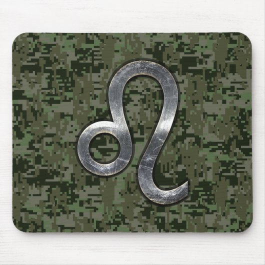 Modern Leo Zodiac Sign on Green Digital Camo Muismat (Voorkant)