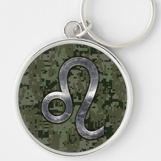 Modern Leo Zodiac Sign on Green Digital Camo Sleutelhanger (Voorkant)