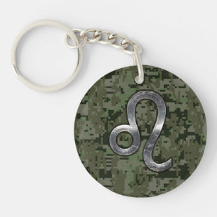 Modern Leo Zodiac Sign on Green Digital Camo Sleutelhanger