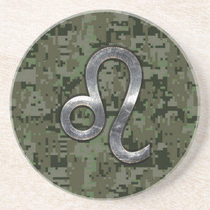 Modern Leo Zodiac Sign on Green Digital Camo Zandsteen Onderzetter
