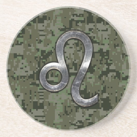 Modern Leo Zodiac Sign on Green Digital Camo Zandsteen Onderzetter (Voorkant)