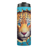 Modern Leopard 3D Animal Blue Thermosbeker (Voorkant)