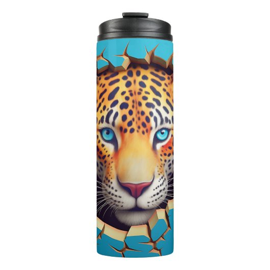 Modern Leopard 3D Animal Blue Thermosbeker (Voorkant)