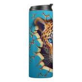 Modern Leopard 3D Animal Blue Thermosbeker (Gedraaid links)