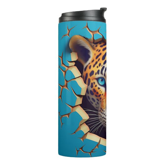 Modern Leopard 3D Animal Blue Thermosbeker (Gedraaid links)