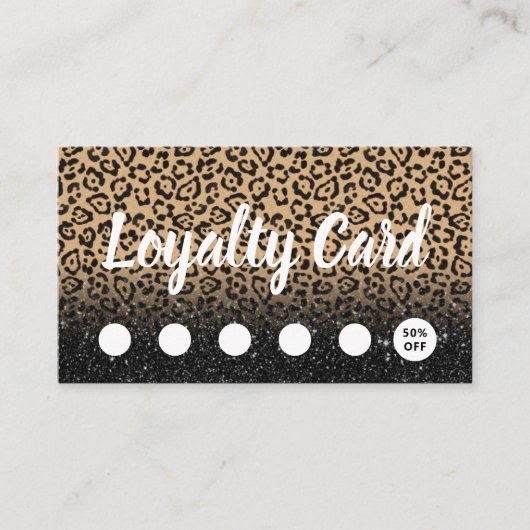 Modern Leopard & Black Glitter Salon & Spa Loyalty (Voorkant)
