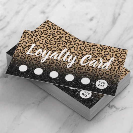 Modern Leopard & Black Glitter Salon & Spa Loyalty