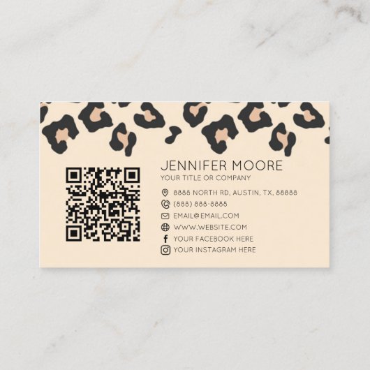 Modern Leopard Cheetah Custom Company Logo QR Code Visitekaartje (Achterkant)
