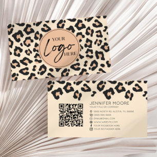 Modern Leopard Cheetah Custom Company Logo QR Code Visitekaartje