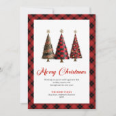 Modern leopard Christmas tree buffalo plaid card Feestdagenkaart (Voorkant)
