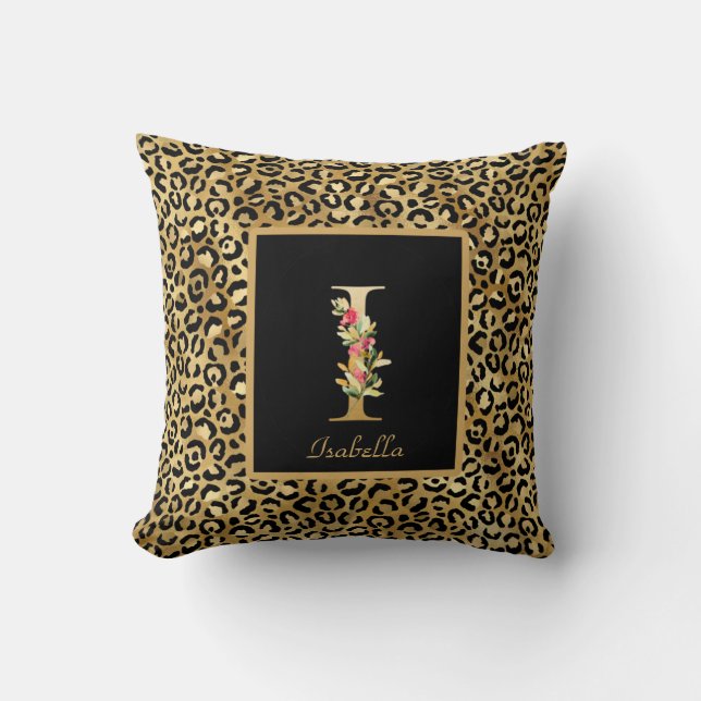 Modern Leopard gepersonaliseerd Monogram I Initiaa Kussen (Voorkant)