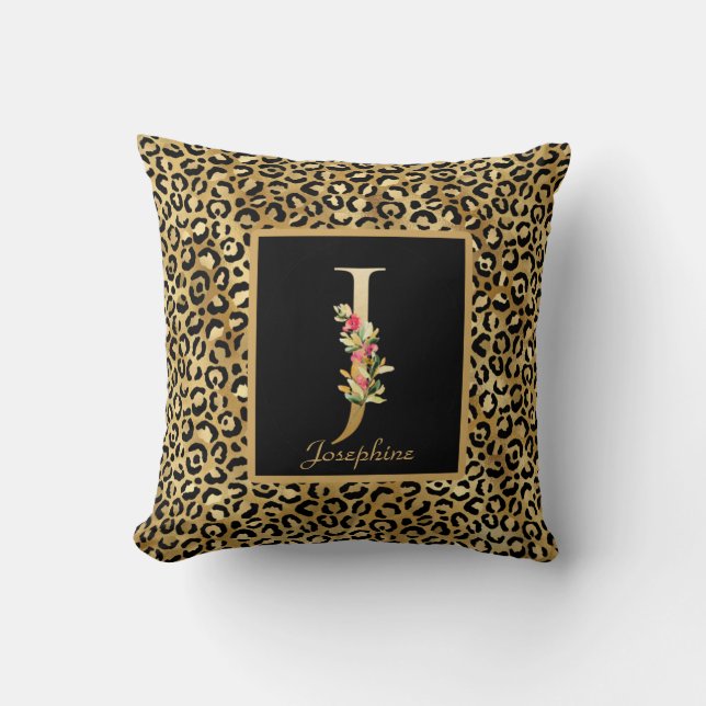 Modern Leopard gepersonaliseerd monogram J Initiaa Kussen (Voorkant)
